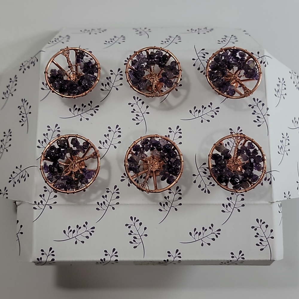 Amethyst drawer knobs,Tree of life Set of 6